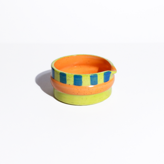 Chartreuse Orange Stripe Color Block Matcha Bowl