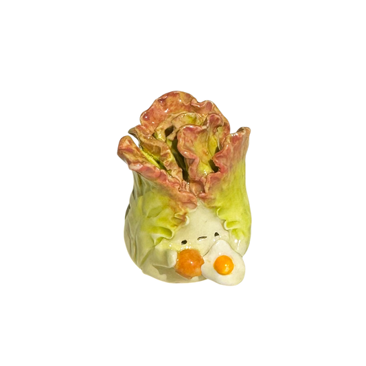 Lettuce with cracked egg