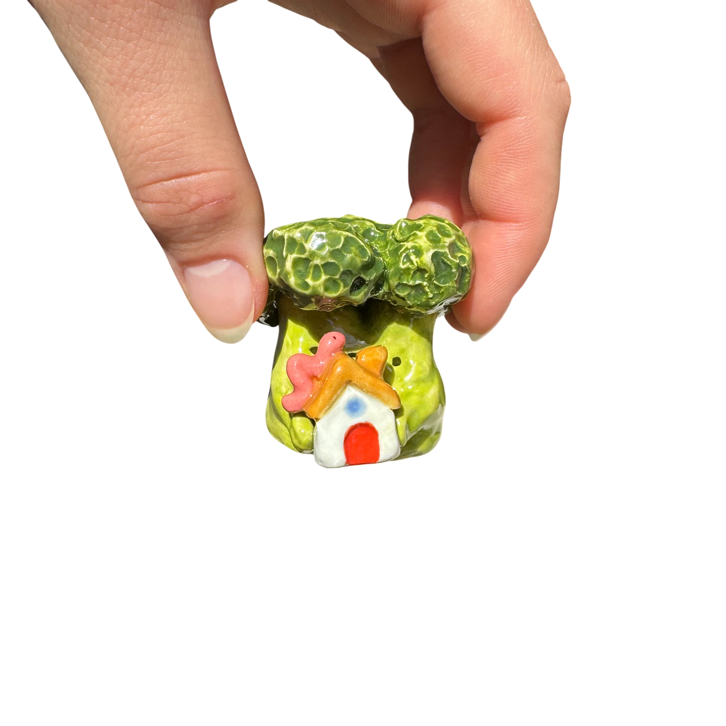 Broccoli holding house with worm